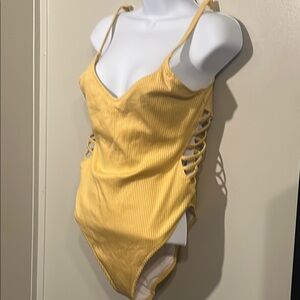 Victoria's Secret Yellow One Piece Swimsuit with Lace-Up Sides